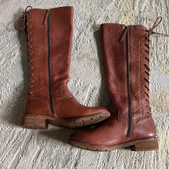 Sofft tall brown cognac leather Sharnell Heel boots lace tie back 8.5 - Picture 7 of 13
